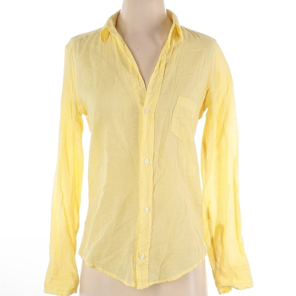 Excellent Lilly Pulitzer Yellow Linen Button-Up Women's Blouse Top Size XL - Picture 2 of 4